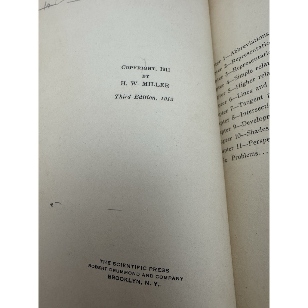 Descriptive Geometry 1915 H.W. Miller Third Edition Hardcover Engineering
