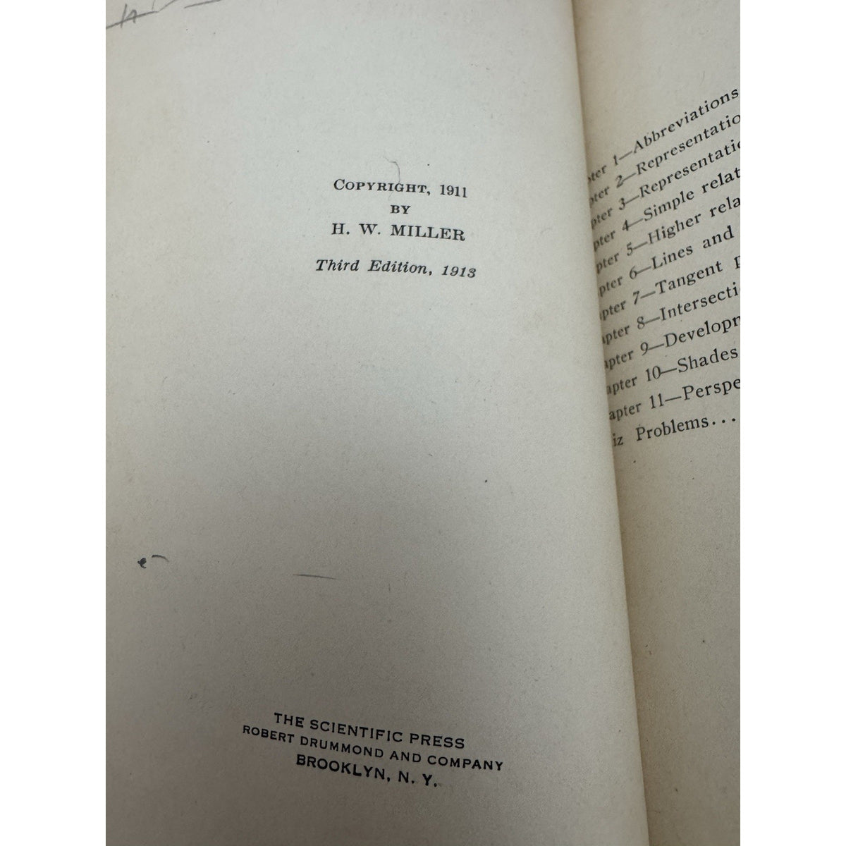 Descriptive Geometry 1915 H.W. Miller Third Edition Hardcover Engineering