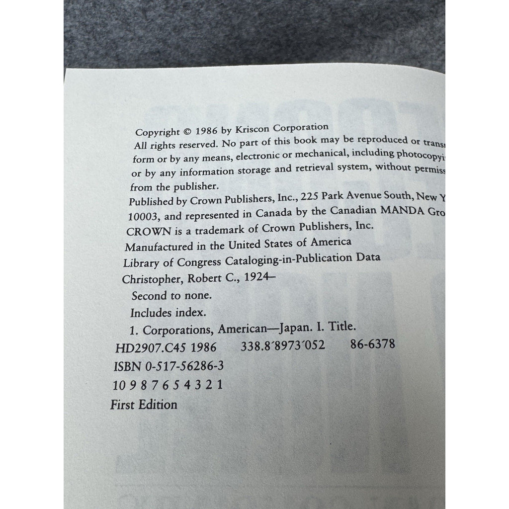 Second to None American Companies in Japan Robert C Christopher 1986 First