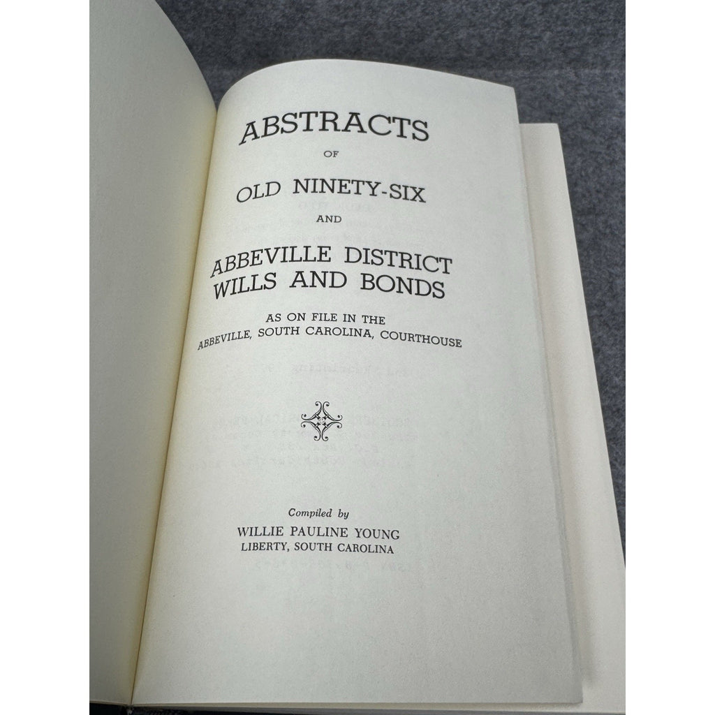 Old Ninety-Six Abbeville District SC Wills Bonds Young 1977 Genealogy HC