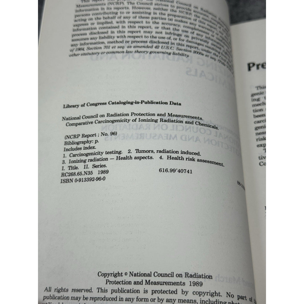NCRP Report 96 Comparative Carcinogenicity Ionizing Radiation Chemicals