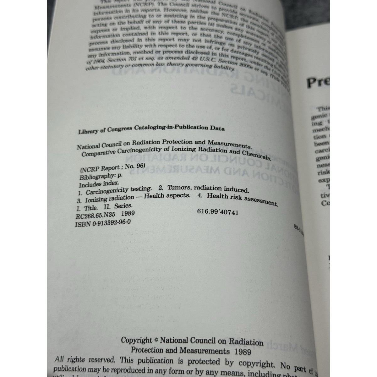 NCRP Report 96 Comparative Carcinogenicity Ionizing Radiation Chemicals
