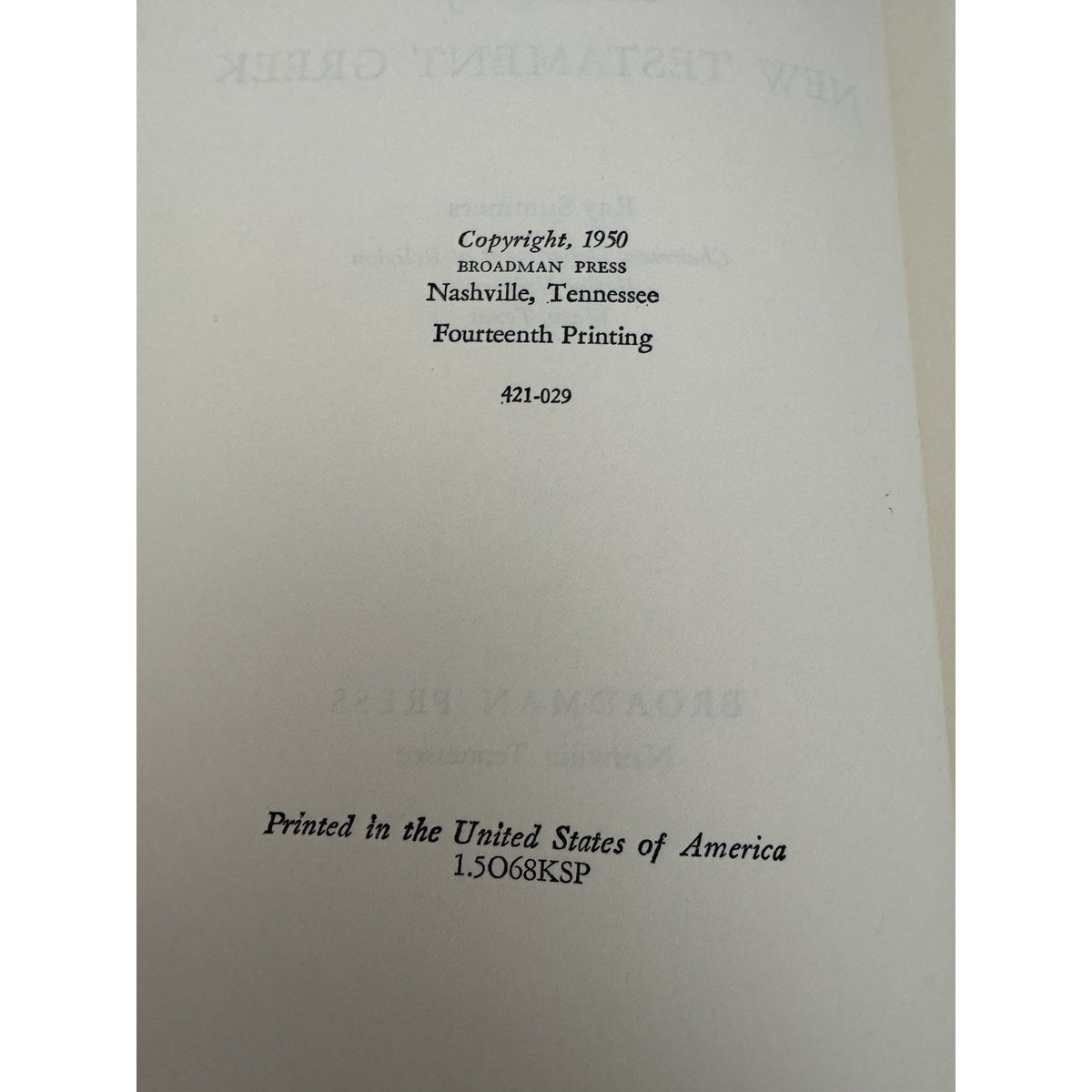 Essentials of New Testament Greek Ray Summers 1950 HC Broadman Press