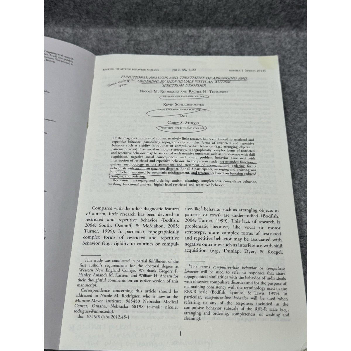 2012 Journal of Applied Behavior Analysis Vol 45 No 1 Autism ABA Research