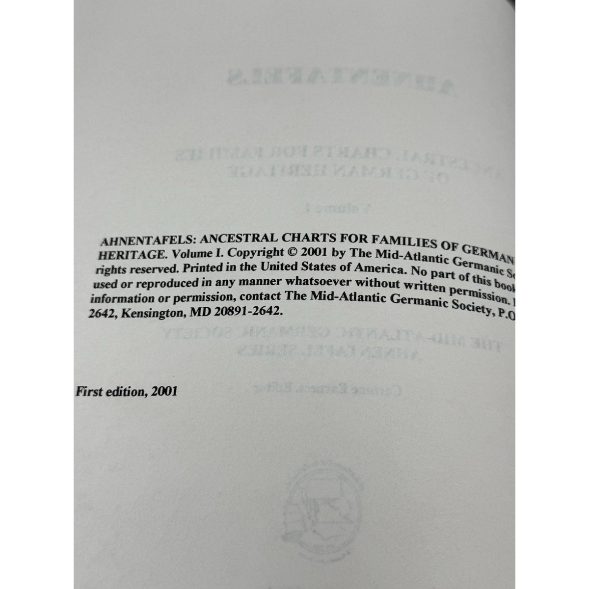 Ahnentafels Ancestral Charts German Heritage Genealogy Vol 1 2001 1st Ed