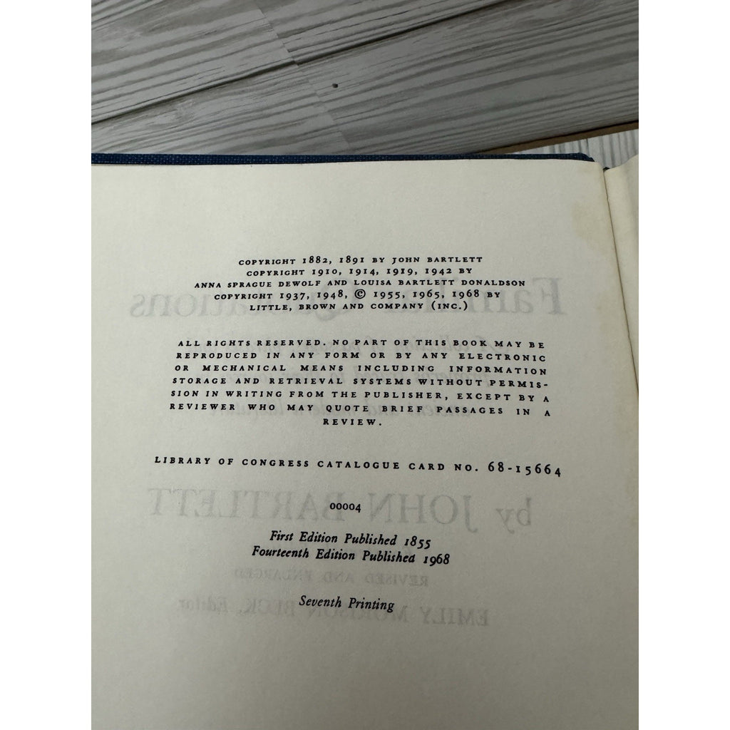 Bartlett’s Familiar Quotations 14th Edition 1968 HC Little Brown John Bartlett