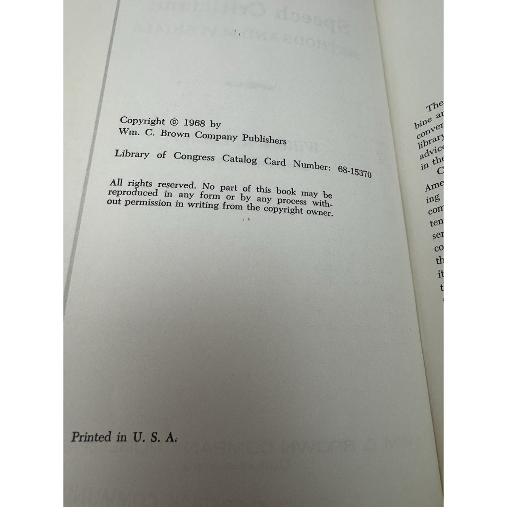 Speech Criticism Methods Materials Linsley 1968 HC