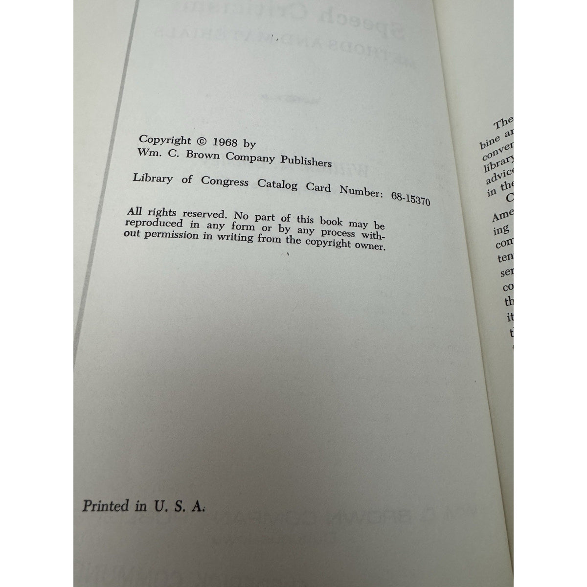 Speech Criticism Methods Materials Linsley 1968 HC