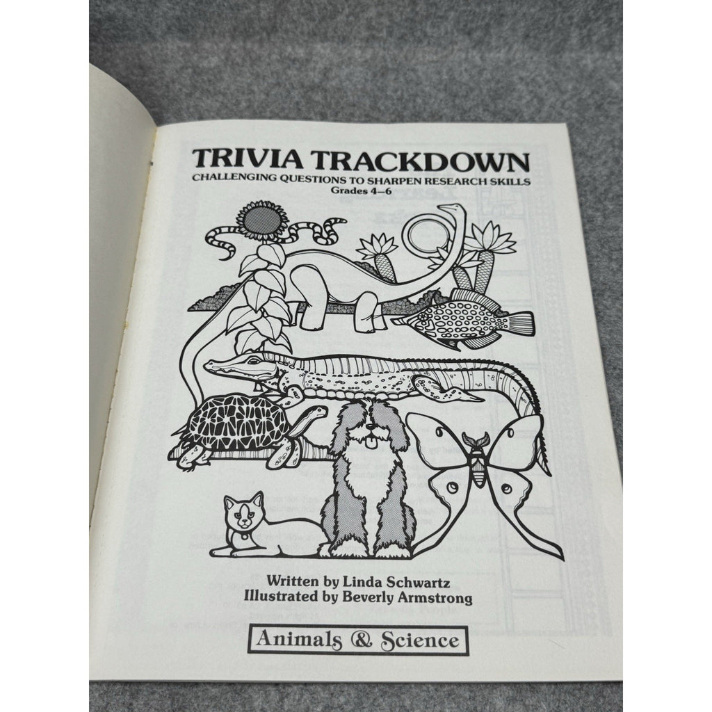 1985 Trivia Trackdown Animals & Science Linda Schwartz Grades 4-6 Workbook