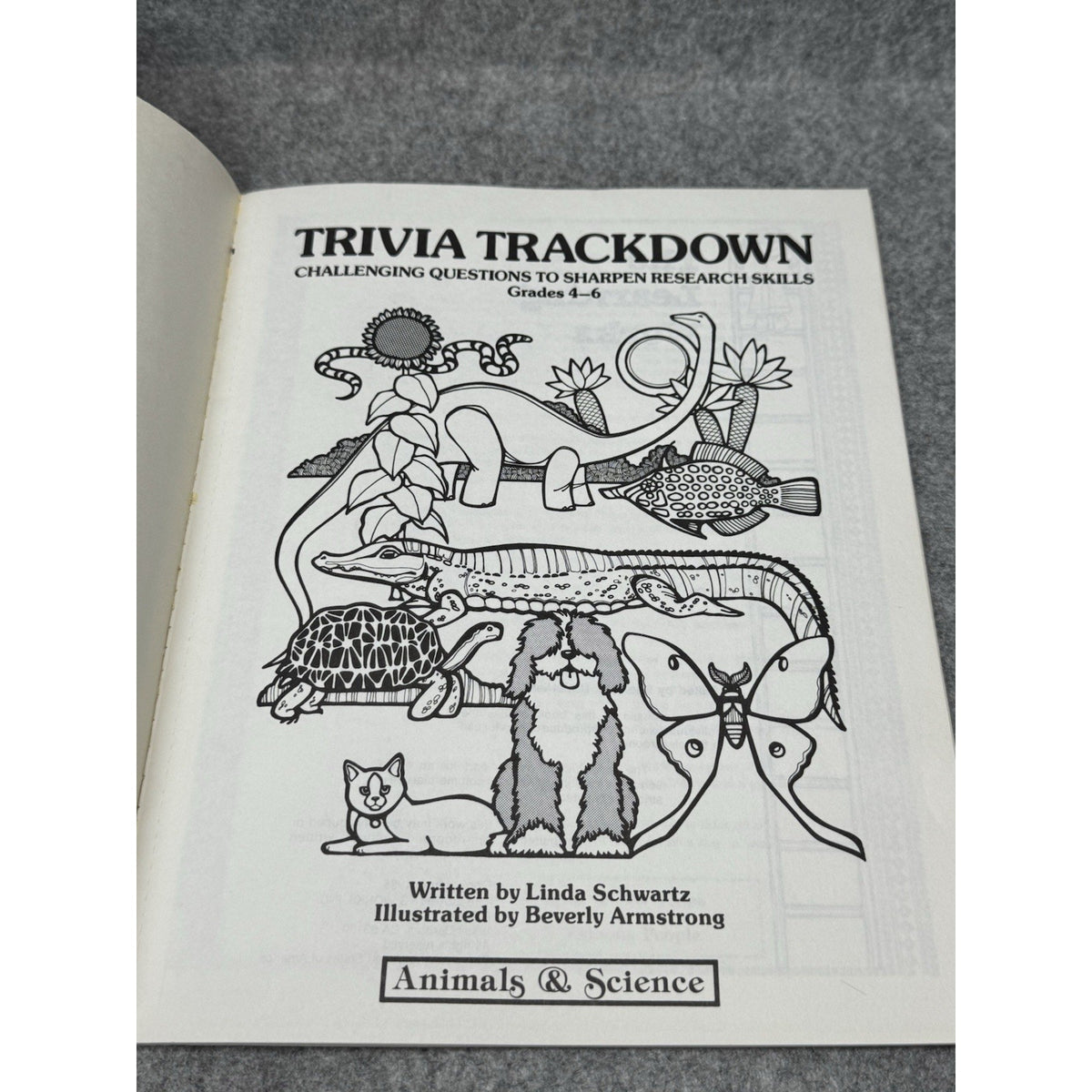 1985 Trivia Trackdown Animals & Science Linda Schwartz Grades 4-6 Workbook