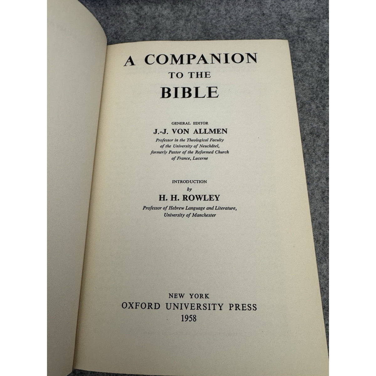 A Companion to the Bible J J von Allmen 1958 Oxford University Press Hardcover