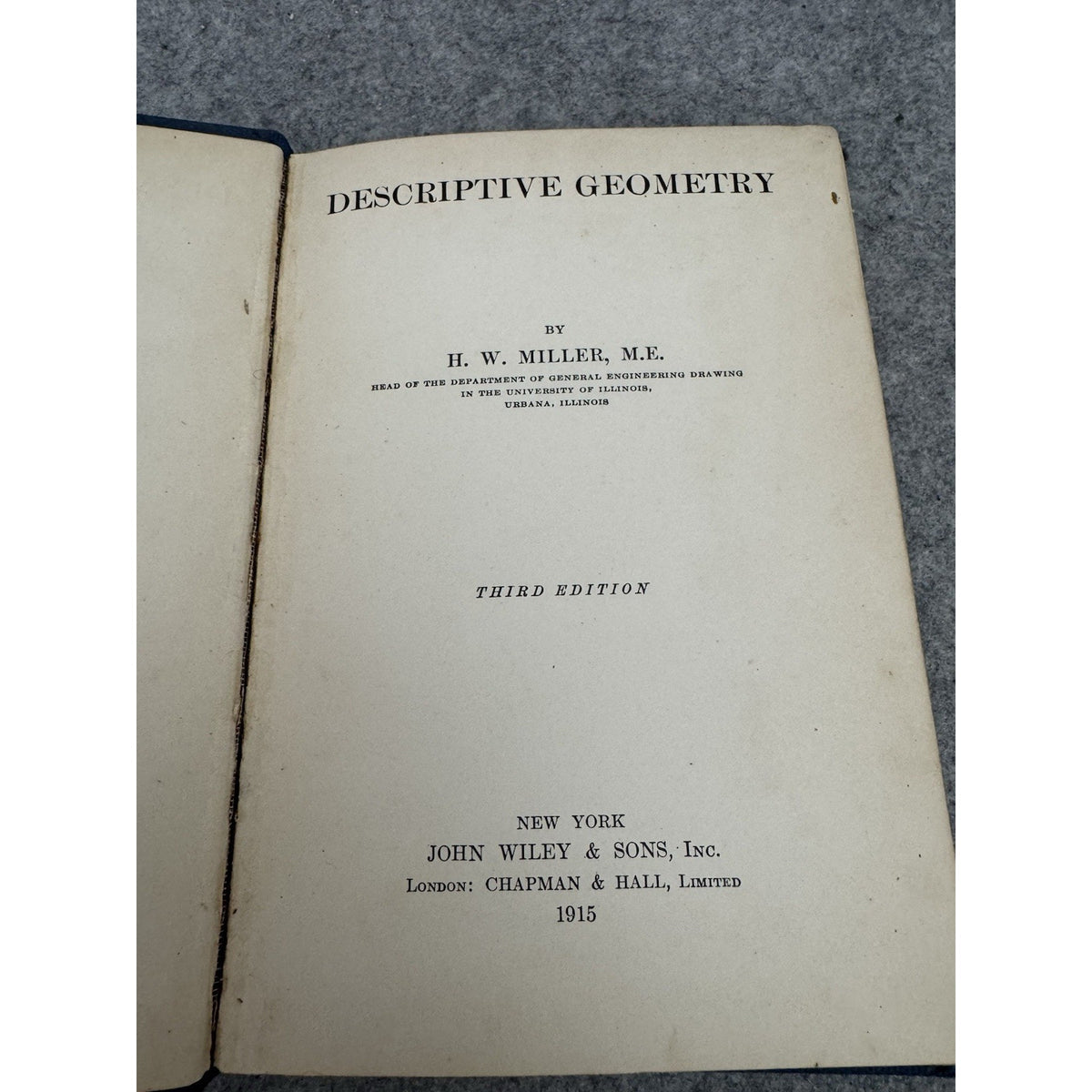Descriptive Geometry 1915 H.W. Miller Third Edition Hardcover Engineering