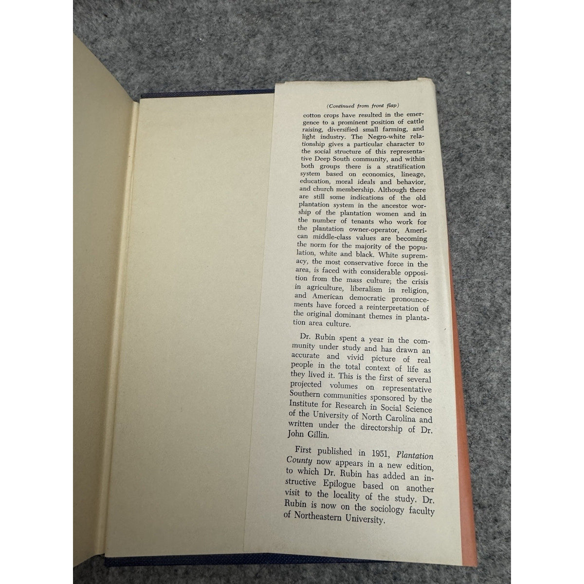 Plantation County Morton Rubin 1951 UNC Press Southern Sociology HC DJ