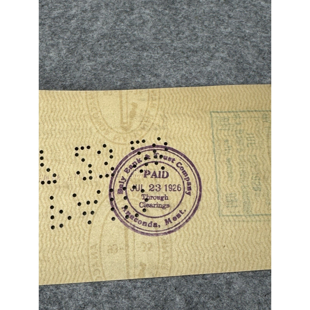1926 Anaconda Montana Bank Check Washoe Smelter Chris Marchion Hardware