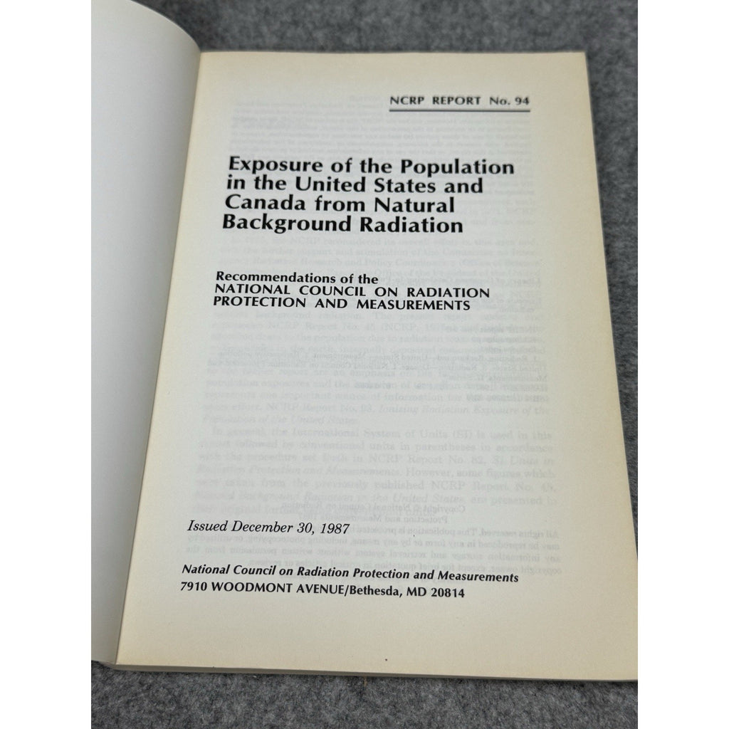NCRP Report 94 Natural Background Radiation US Canada Population 1987