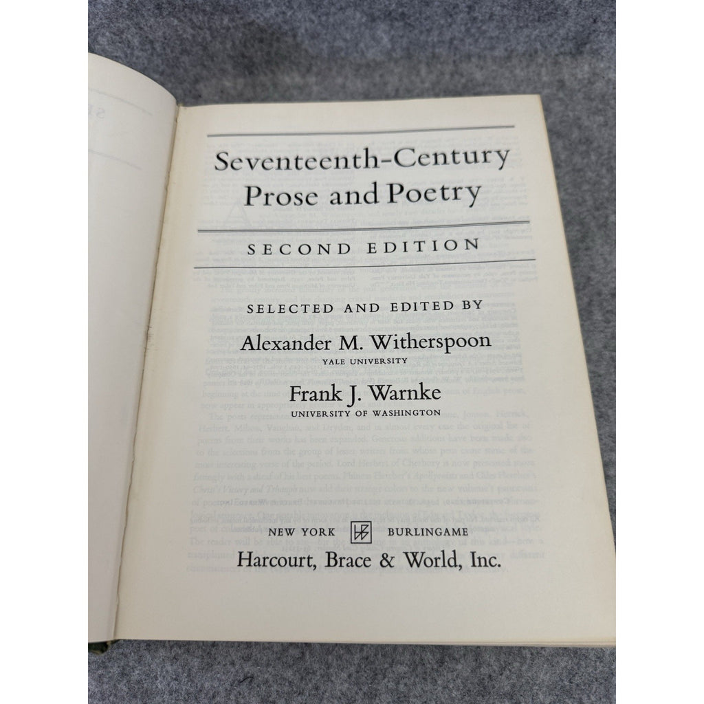 Seventeenth-Century Prose and Poetry 2nd Ed 1963 HC Witherspoon Warnke