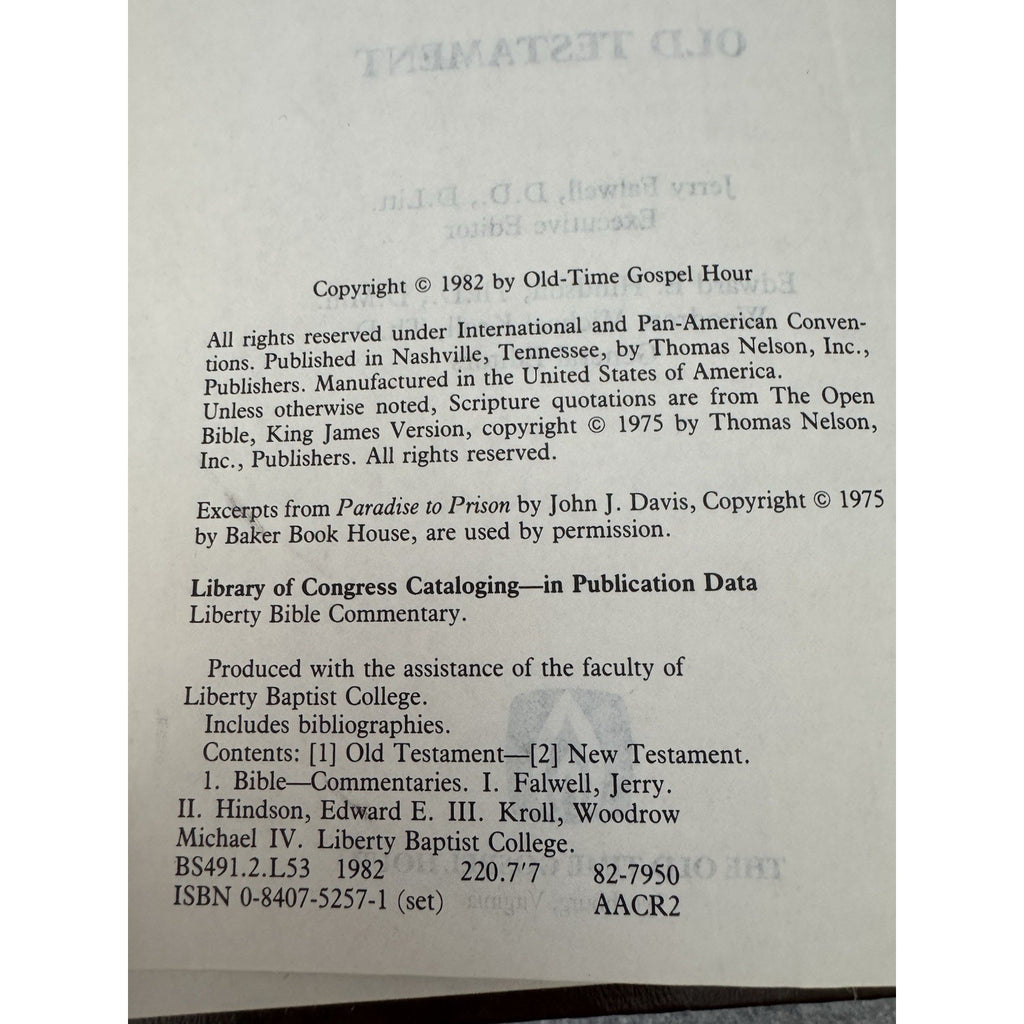 Liberty Bible Commentary Vol 1 Old Testament 1982 Jerry Falwell Hardcover