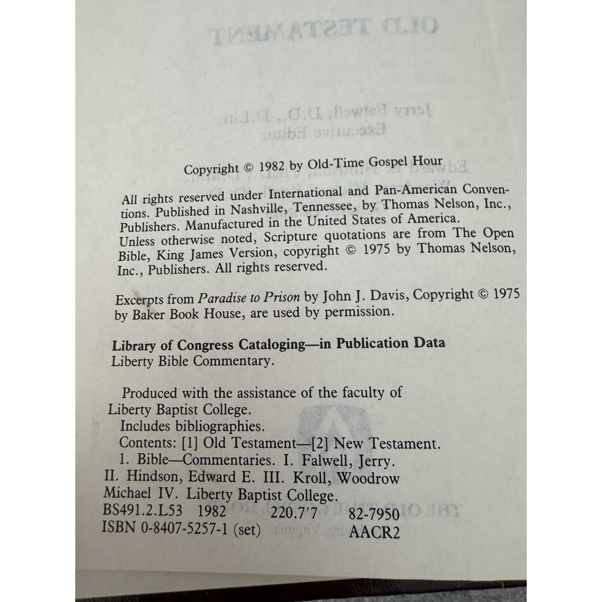 Liberty Bible Commentary Vol 1 Old Testament 1982 Jerry Falwell Hardcover