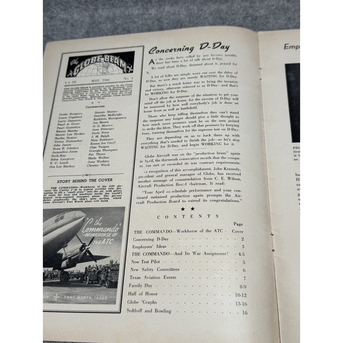 1944 Globe Beam May Pre-Invasion D-Day Editorial C-46 Commando WWII Magazine