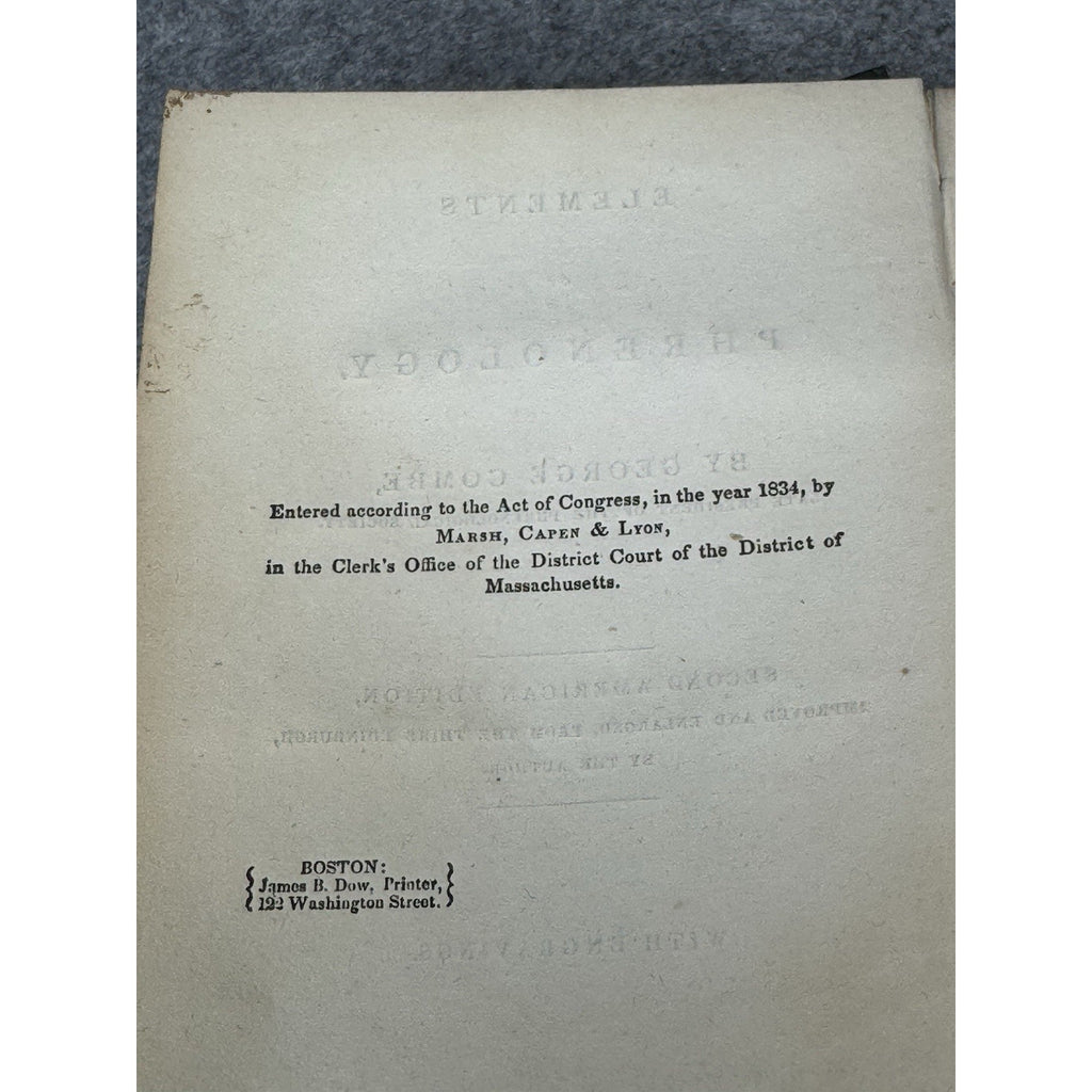 1834 Elements of Phrenology George Combe 2nd American Ed Pseudoscience