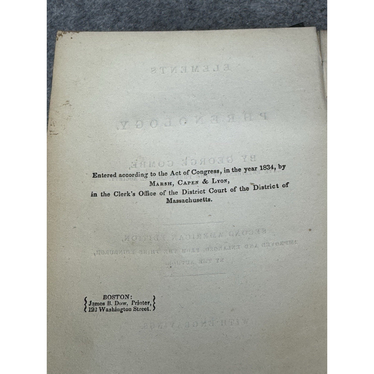 1834 Elements of Phrenology George Combe 2nd American Ed Pseudoscience