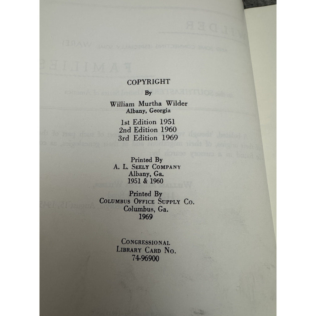 Wilder & Ware Families in the Southeastern States 1969 Genealogy HC