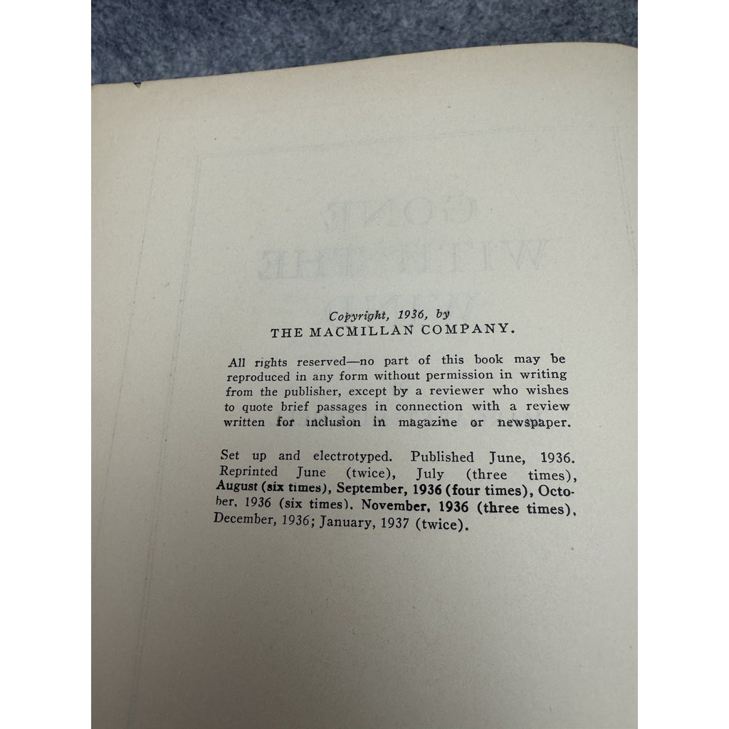 Gone With the Wind Margaret Mitchell 1937 Hardcover Macmillan January
