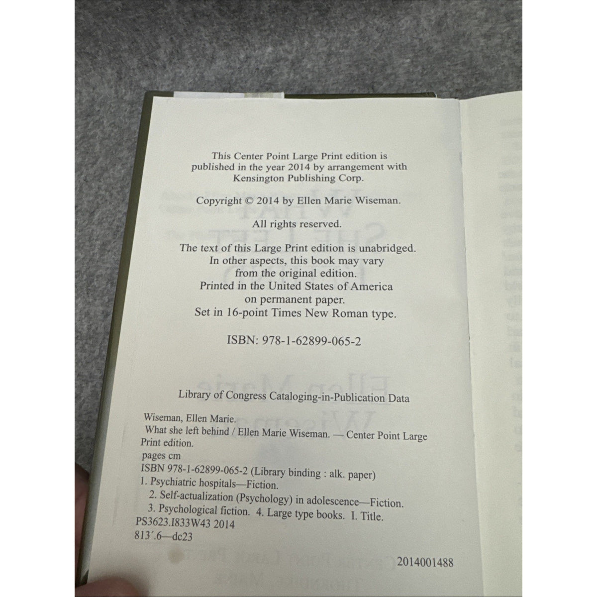 What She Left Behind by Ellen Marie Wiseman (2014, Library Binding)