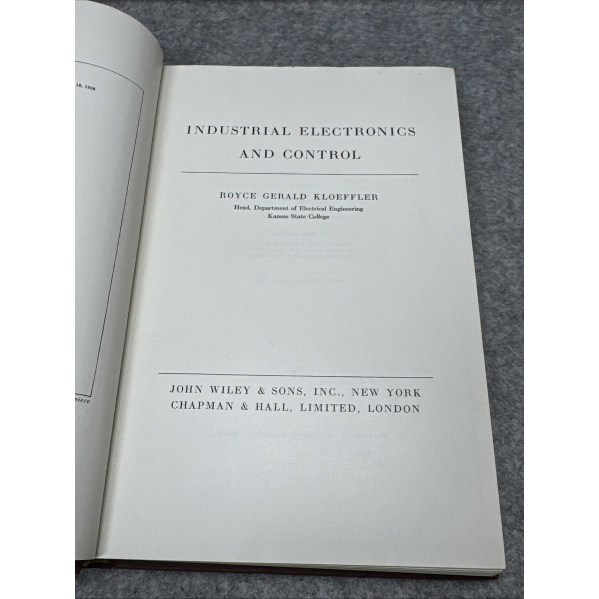 Industrial Electronics and Control by Royce Gerald Kloeffler 1949 Hardcover