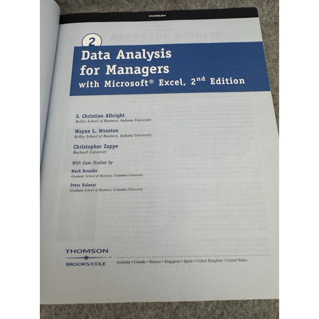 Data Analysis for Managers with Microsoft Excel 2nd Ed HC CD 2004