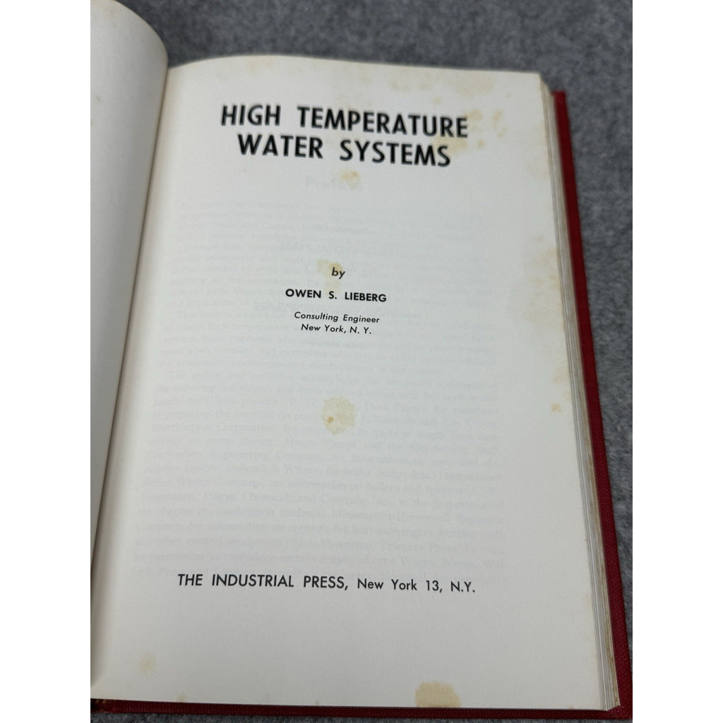 High Temperature Water Systems Owen Lieberg 1958 First Edition HVAC