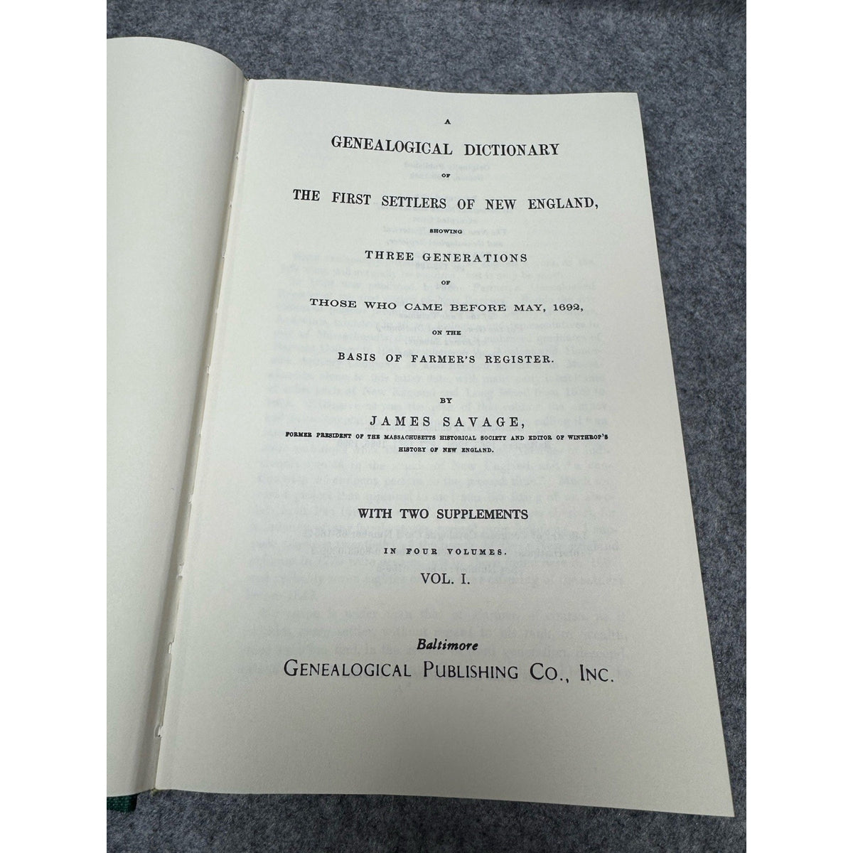 1990 Genealogical Dictionary First Settlers New England Savage 4 Vol Set