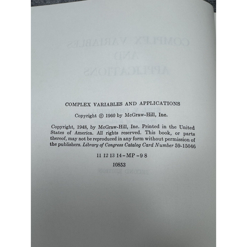 1960 Complex Variables and Applications 2nd Ed Ruel V Churchill HC McGraw-Hill
