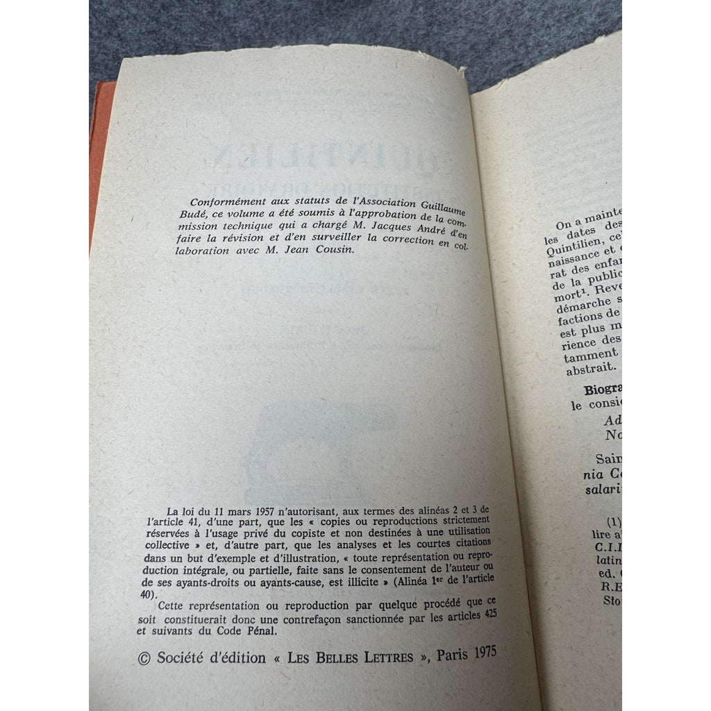 Quintilien Institution Oratoire Tomes I–IV 1975–77 Jean Cousin Latin French
