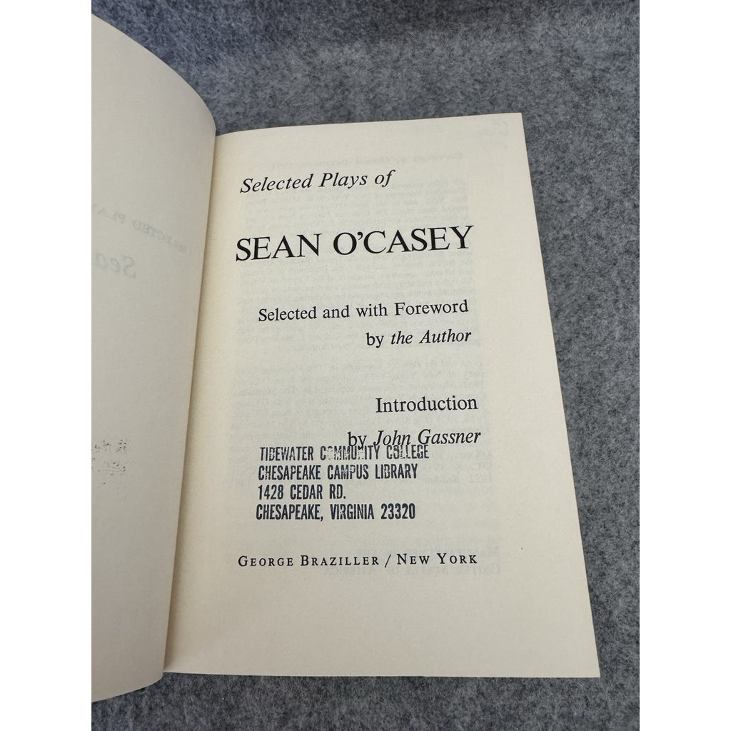 1954 Selected Plays of Sean O’Casey HC/DJ George Braziller