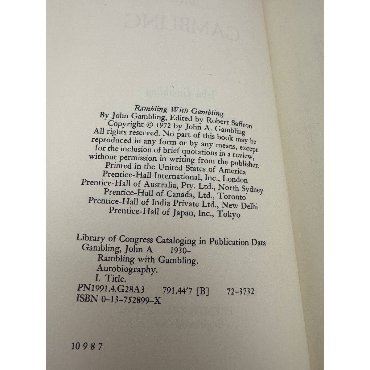 Signed Rambling With Gambling John Gambling 1972 HCDJ WOR Radio Memoir