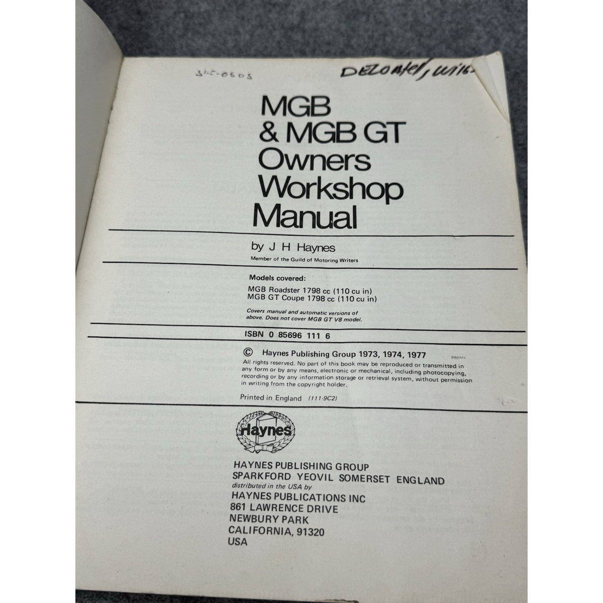 1977 Haynes MGB Roadster & GT Coupe 1962-1977 Owners Workshop Repair Manual