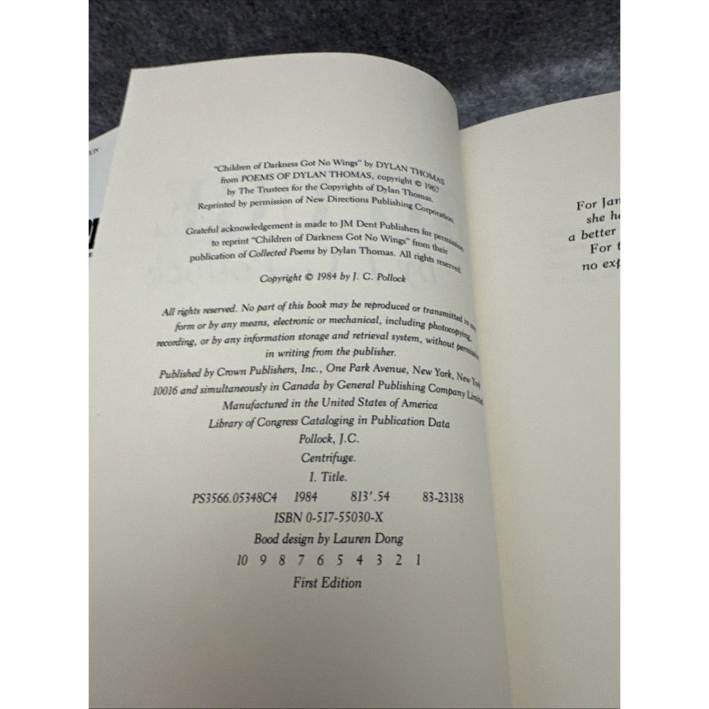 Centrifuge by J.C. Pollock - Stated FIRST EDITION 1984 - Military Thriller