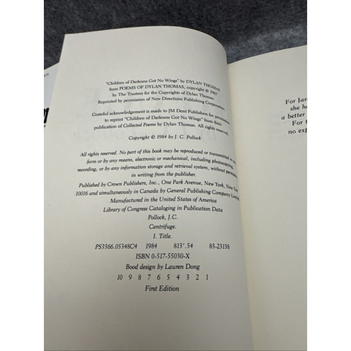 Centrifuge by J.C. Pollock - Stated FIRST EDITION 1984 - Military Thriller