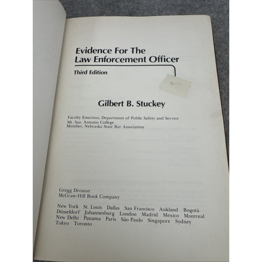 Evidence for the Law Enforcement Officer by Gilbert B. Stuckey (1979, Hardcover)