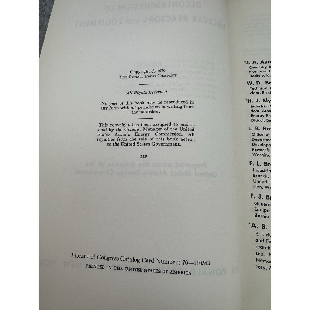 Decontamination of Nuclear Reactors Equipment Ayres 1970 HC
