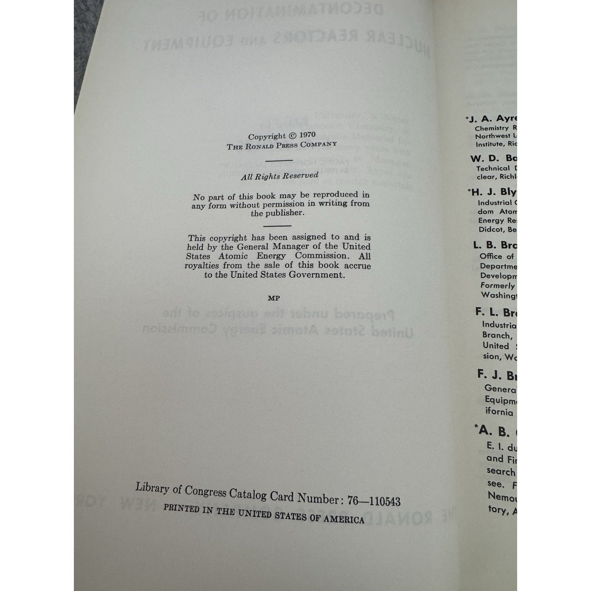 Decontamination of Nuclear Reactors Equipment Ayres 1970 HC