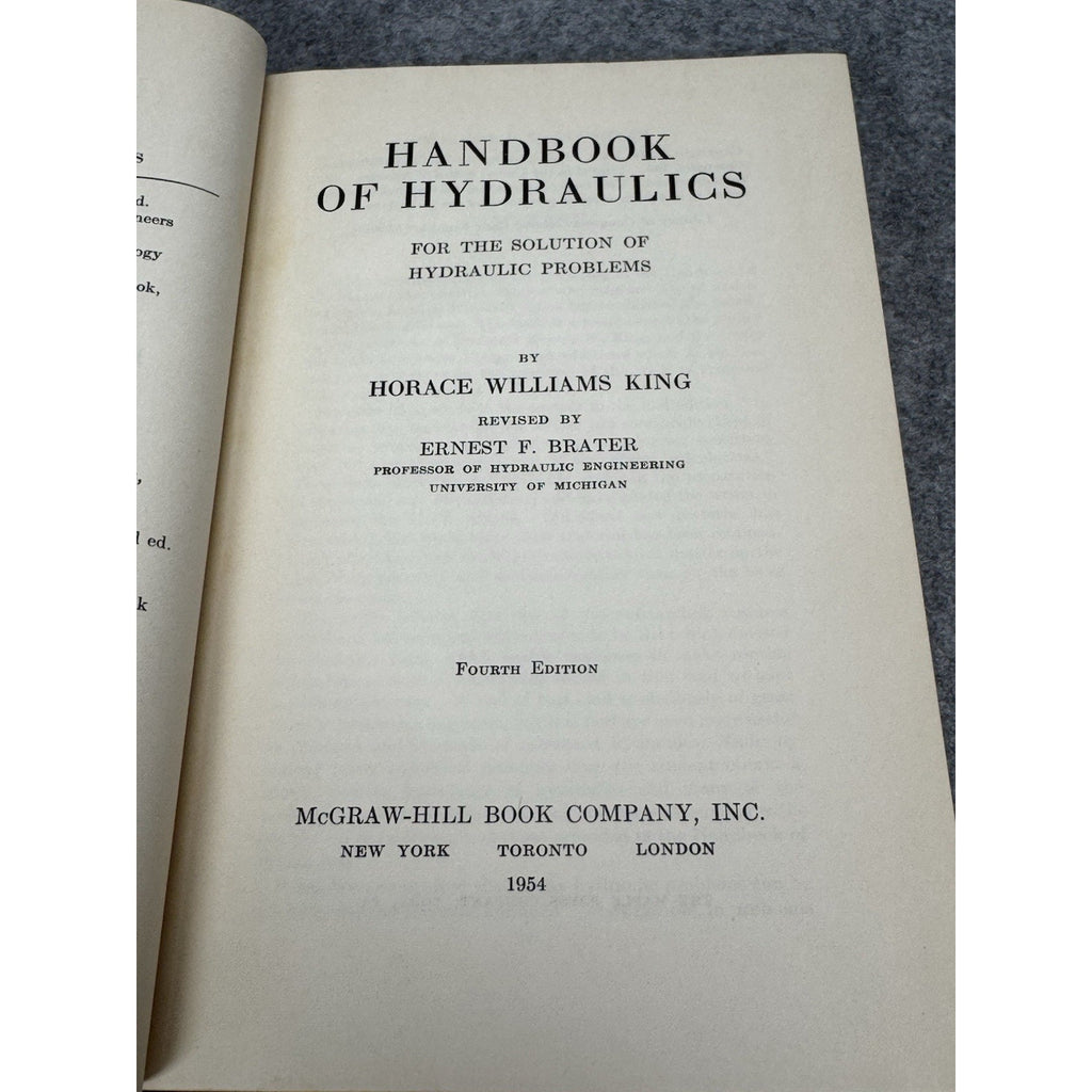 1954 Handbook of Hydraulics King Brater 4th Edition Engineering Tables HC
