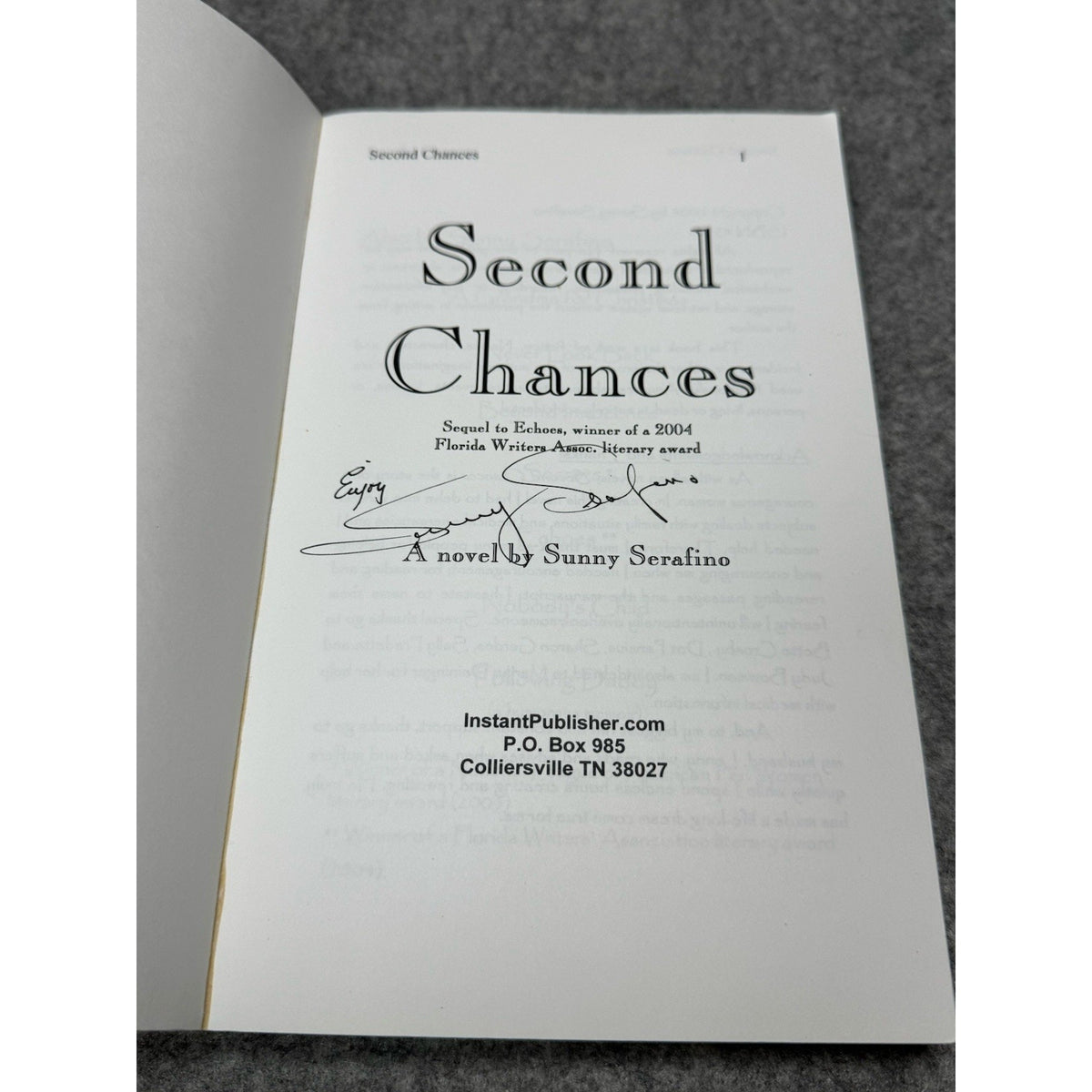 Second Chances Sunny Serafino Signed 2008 Scarce Florida Family Fiction