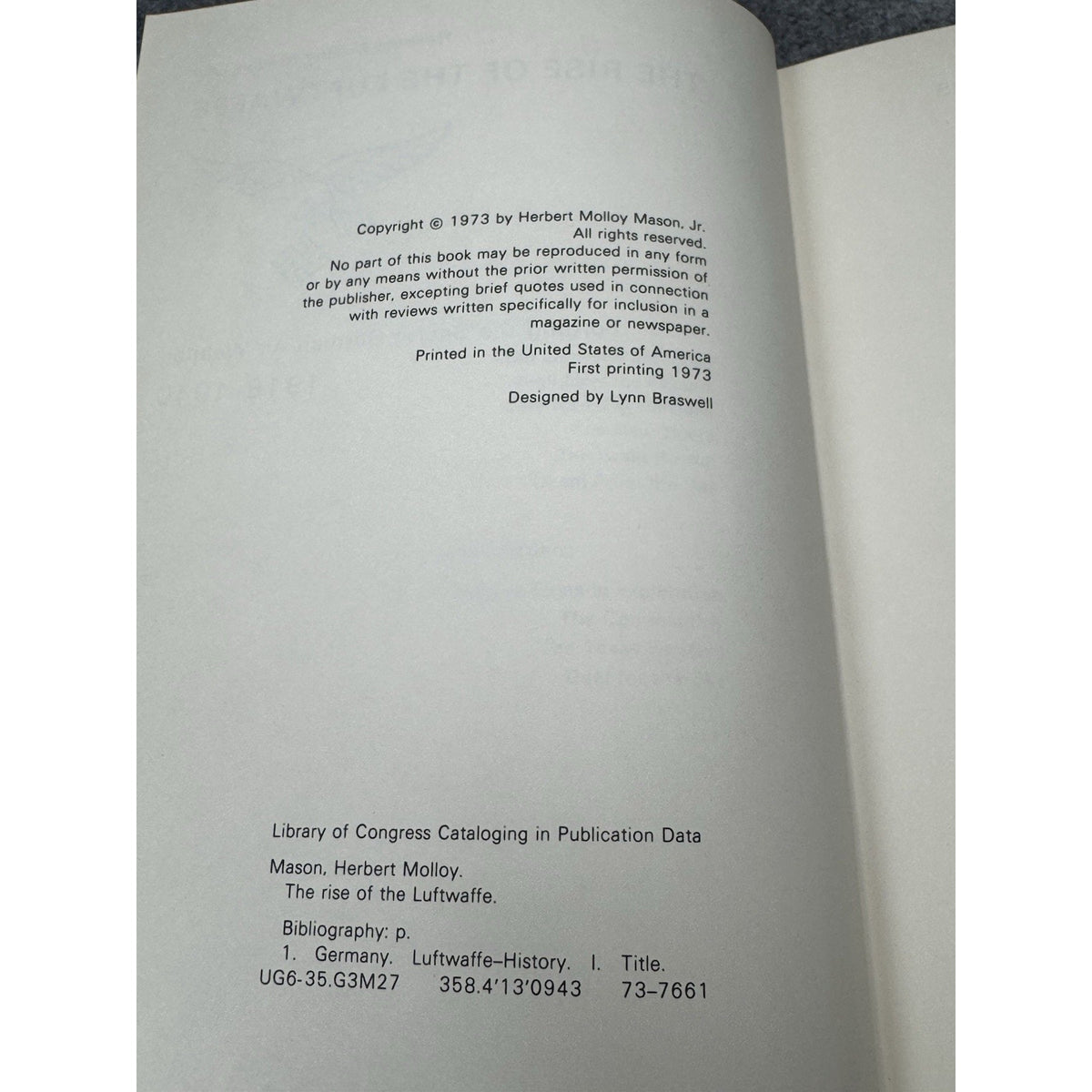 The Rise of the Luftwaffe 1918–1940 Herbert Molloy Mason Jr 1973 First Printing