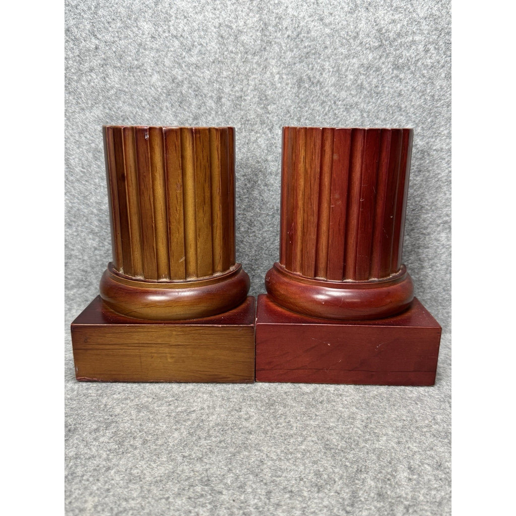 Fluted Column Bookends Pair Classical Pillar Library Office Decor Reddish Brown