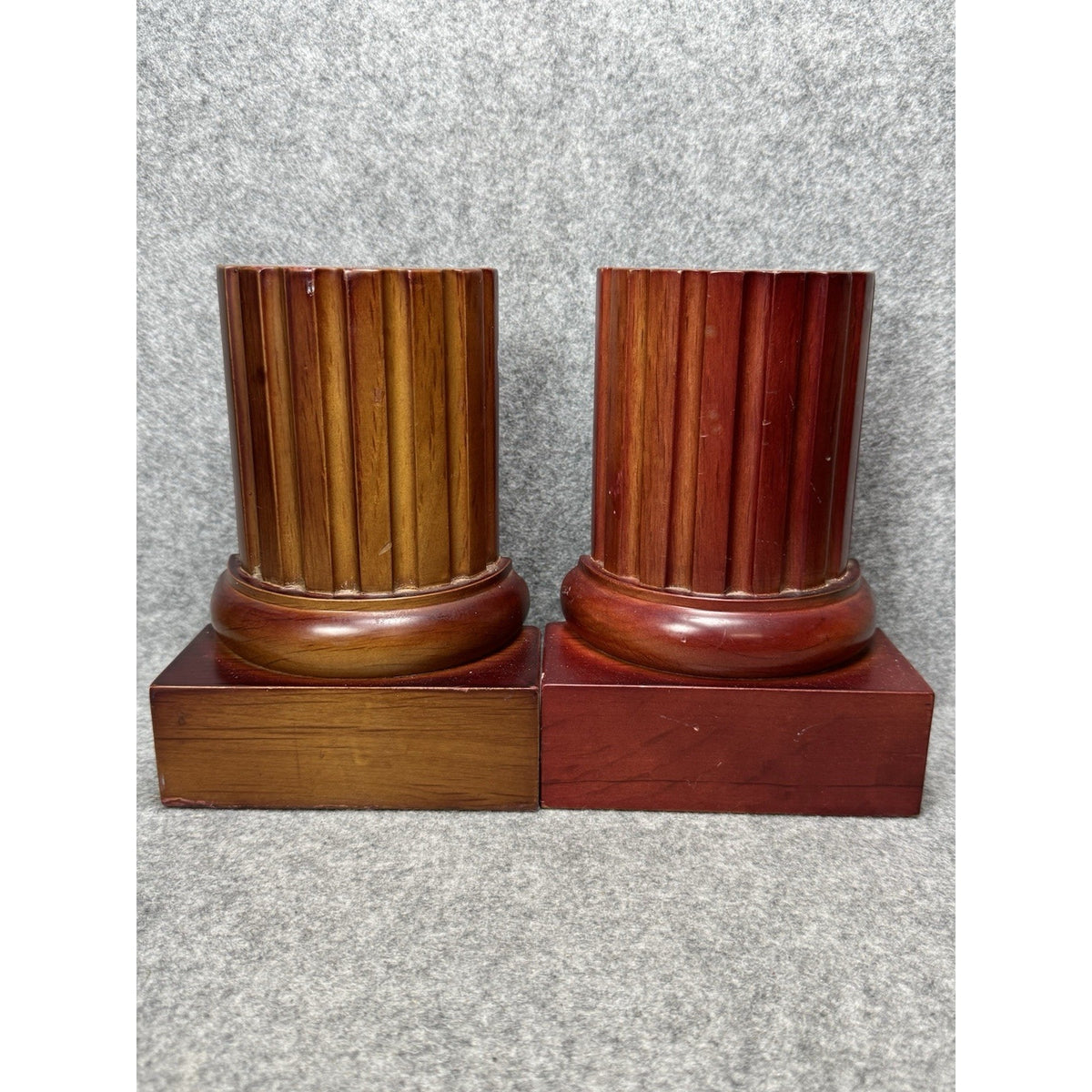 Fluted Column Bookends Pair Classical Pillar Library Office Decor Reddish Brown