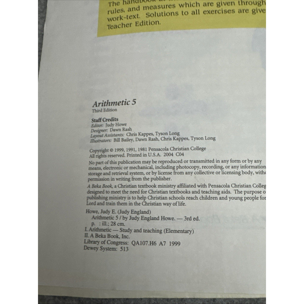 Abeka Arithmetic 5 Teachers Key