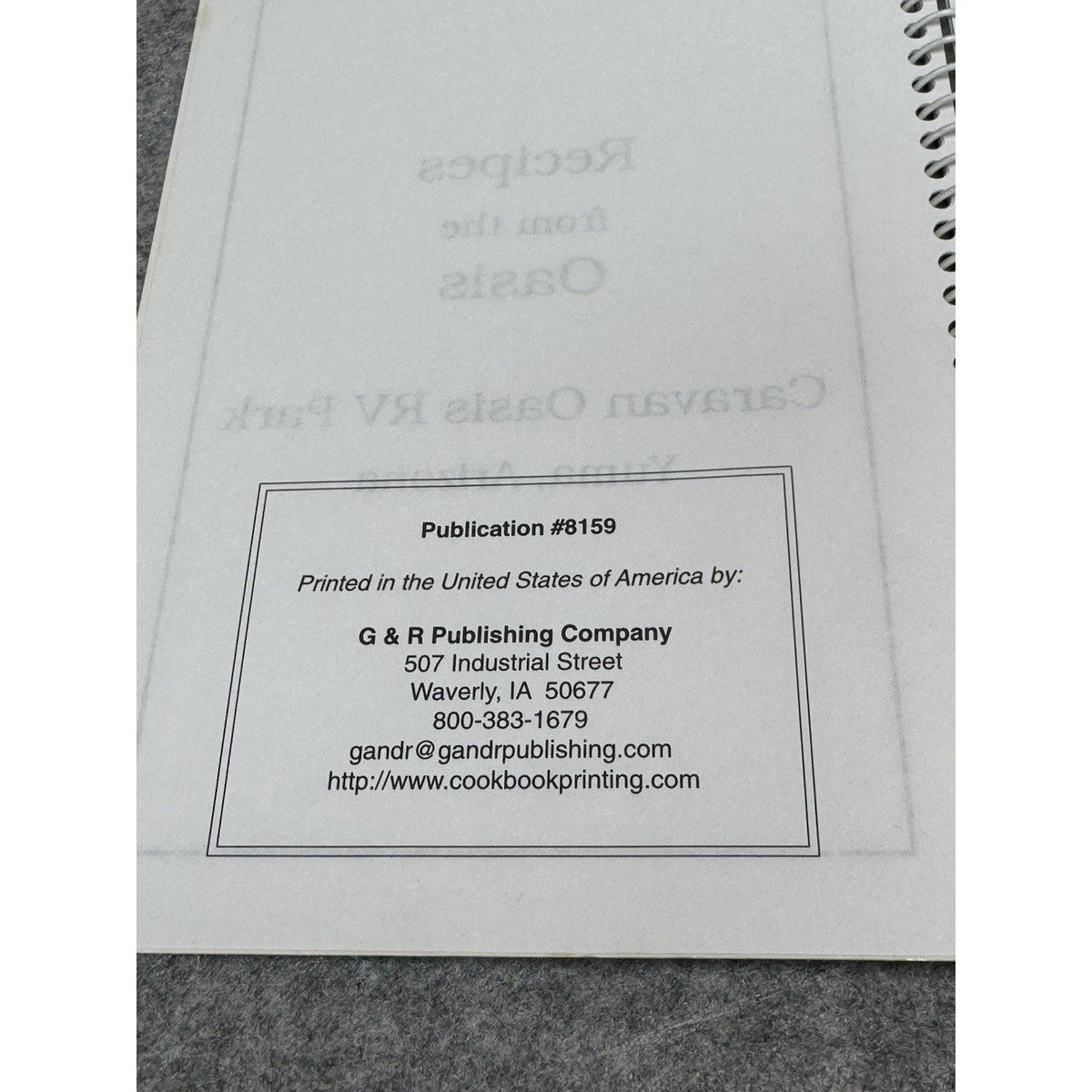 Recipes from the Oasis Caravan Oasis RV Park Yuma Arizona Community Cookbook