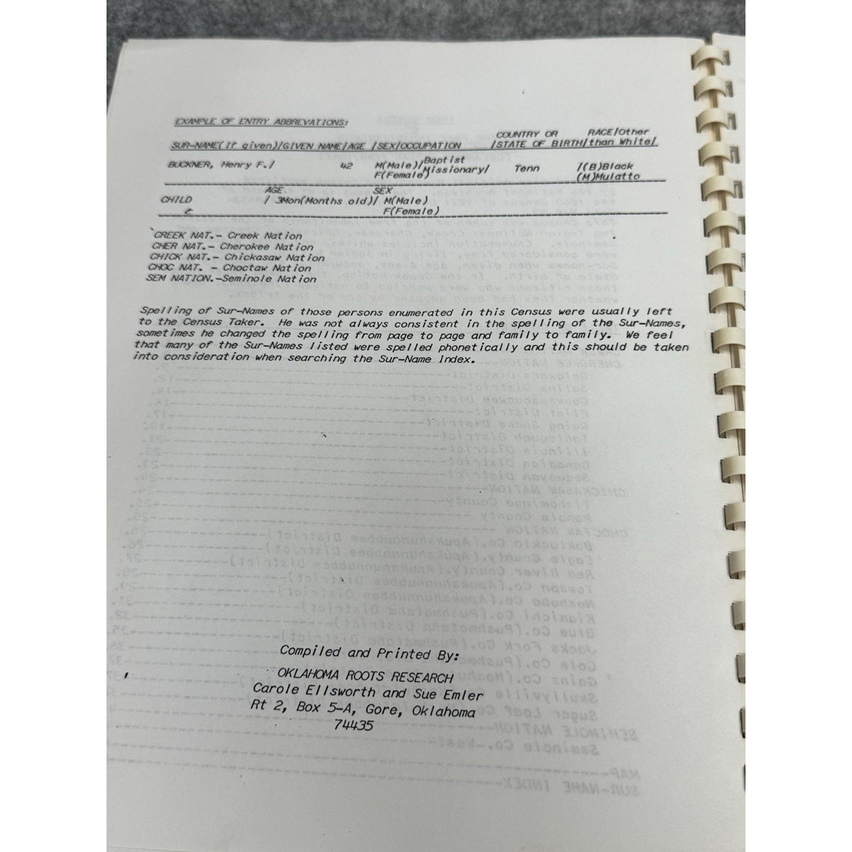 1984 1860 Census Indian Lands West of Arkansas Oklahoma Territory Genealogy